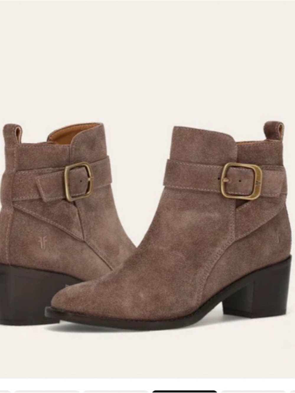 Frye Taupe Suede Ankle Boots with Buckle